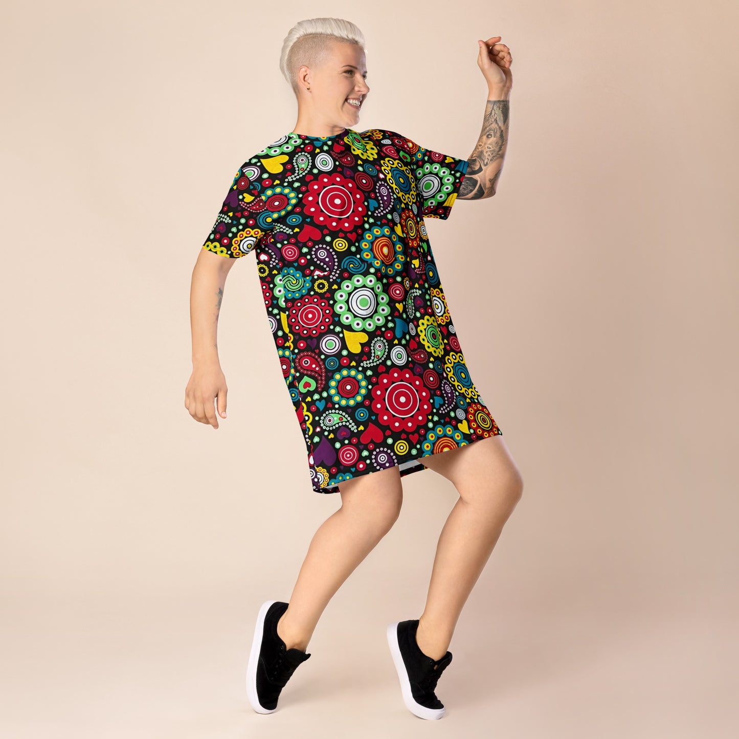 Multicolour Bloom Ankara T-shirt Dress