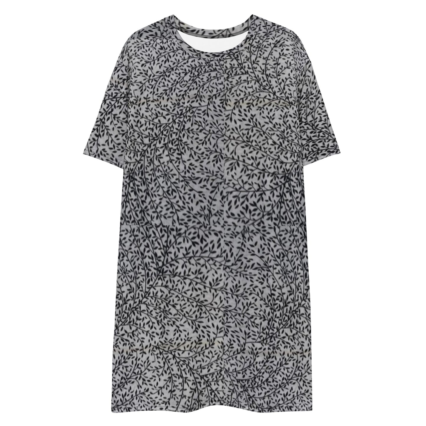 White Black Leaves Ankara T-shirt Dress