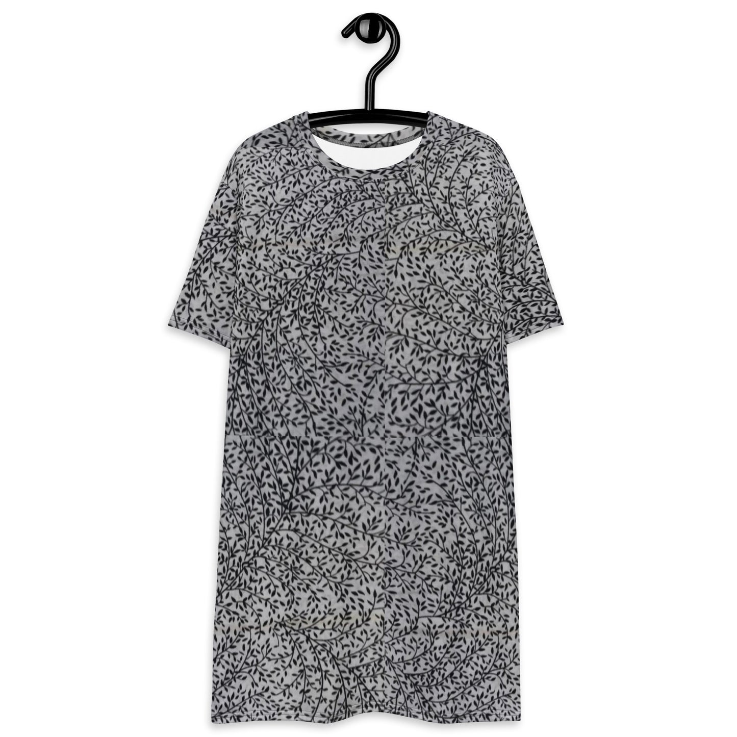 White Black Leaves Ankara T-shirt Dress