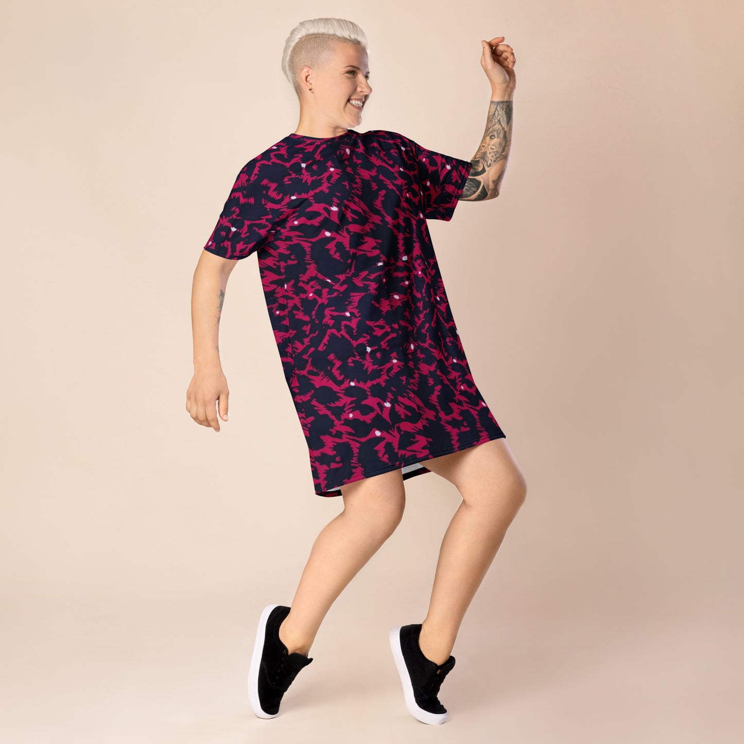 Pink Leopard Ankara T-shirt Dress