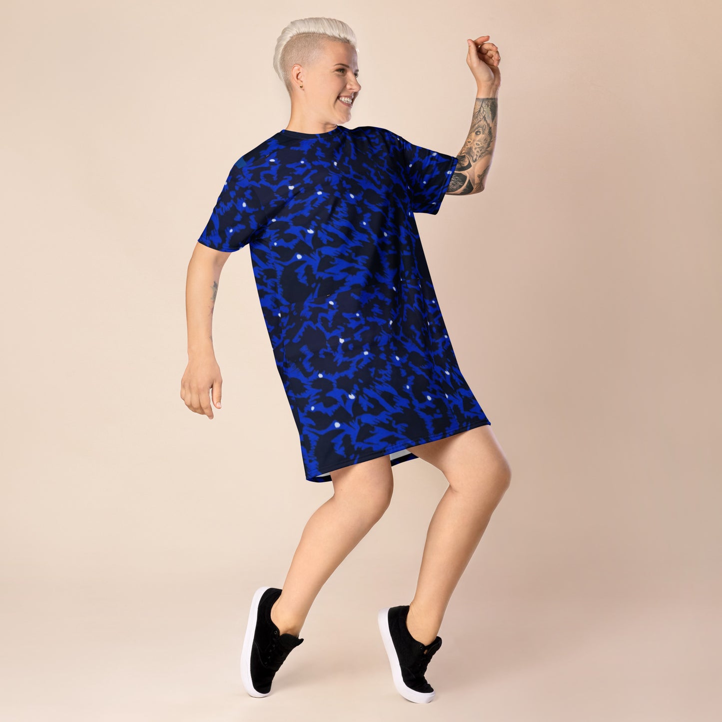 Blue Leopard Ankara T-shirt Dress