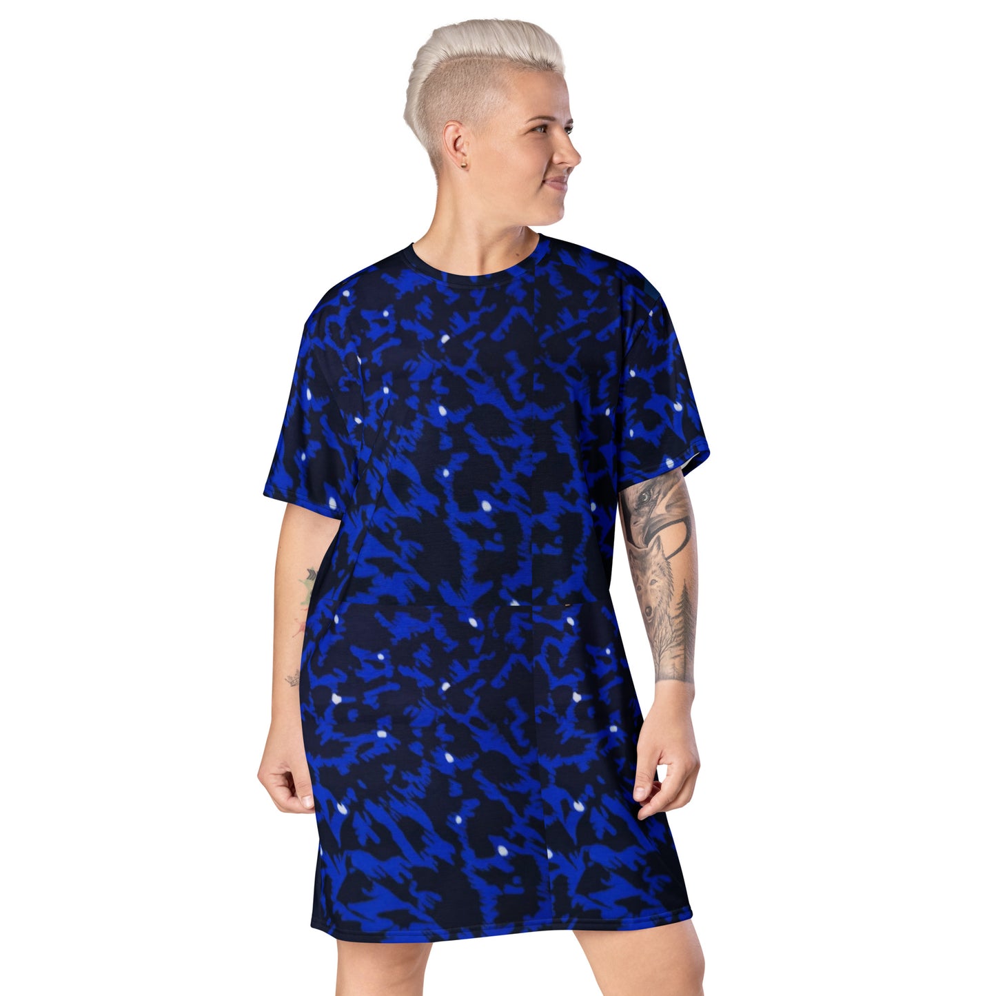 Blue Leopard Ankara T-shirt Dress