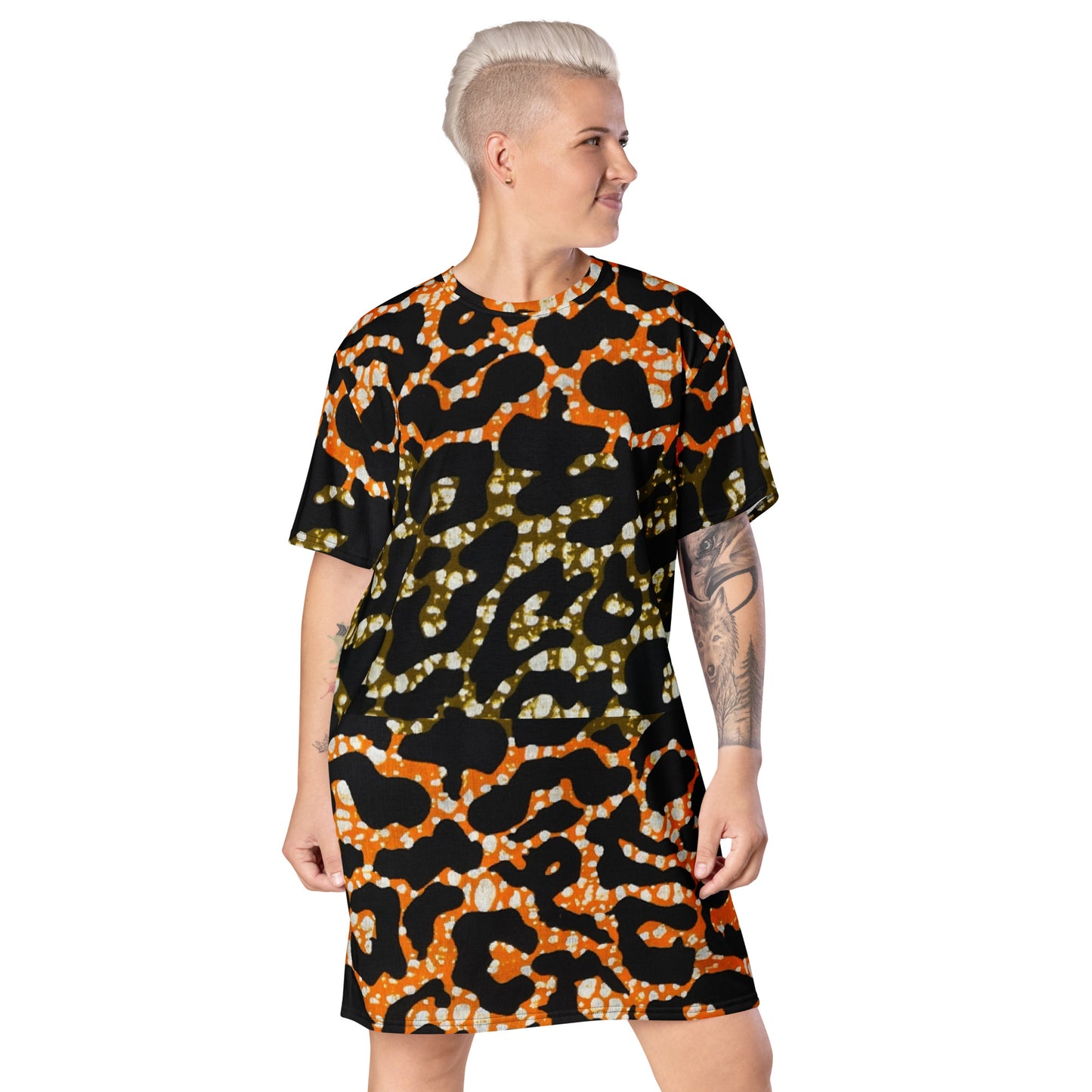 Green Orange Leopard T-Shirt Dress