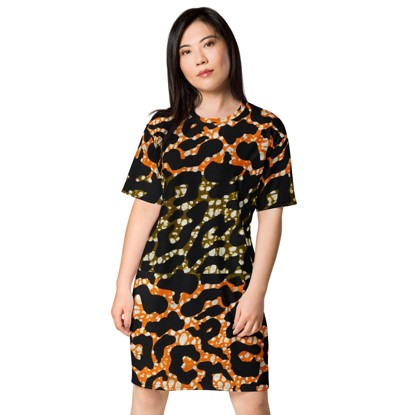 Green Orange Leopard T-Shirt Dress