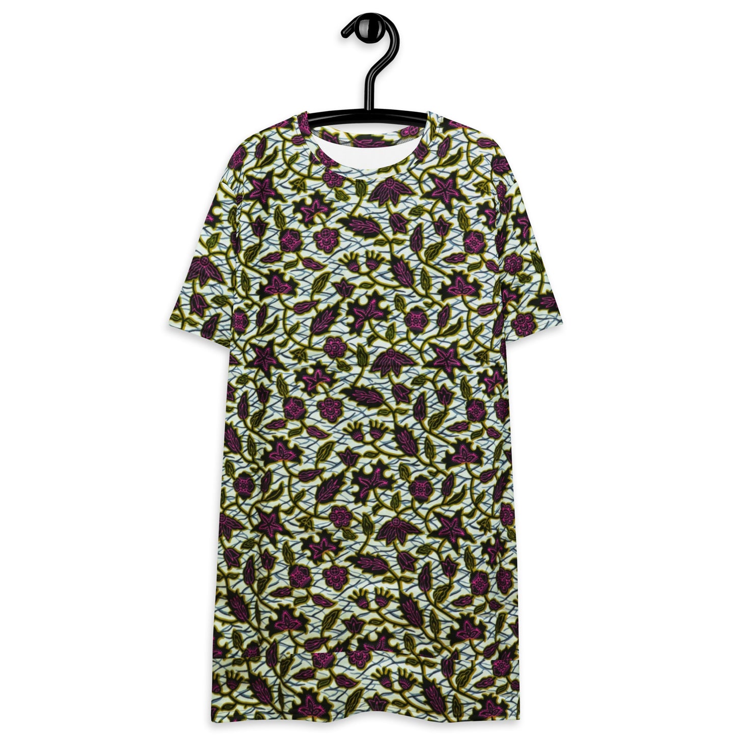 Pink Green Leaves Ankara T-shirt Dress