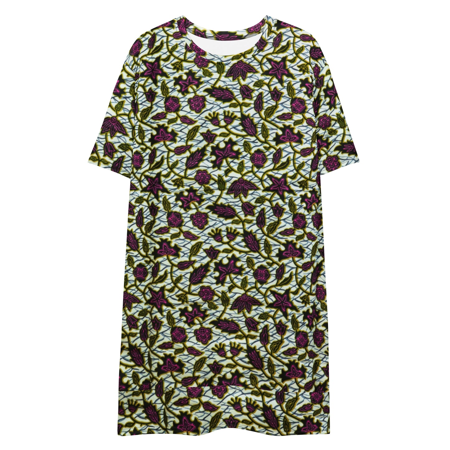 Pink Green Leaves Ankara T-shirt Dress