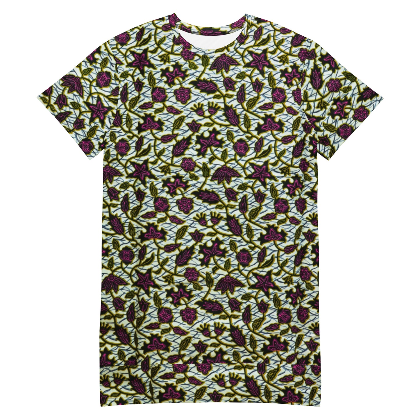 Pink Green Leaves Ankara T-shirt Dress