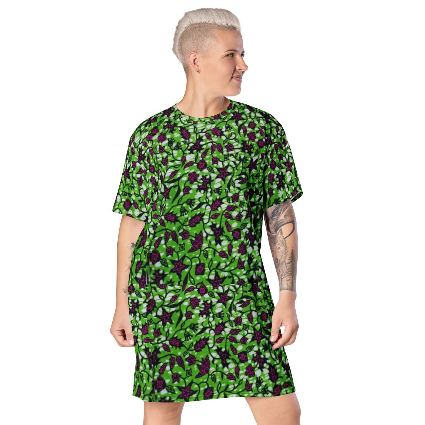 Green Burgundy Ankara T-shirt Dress