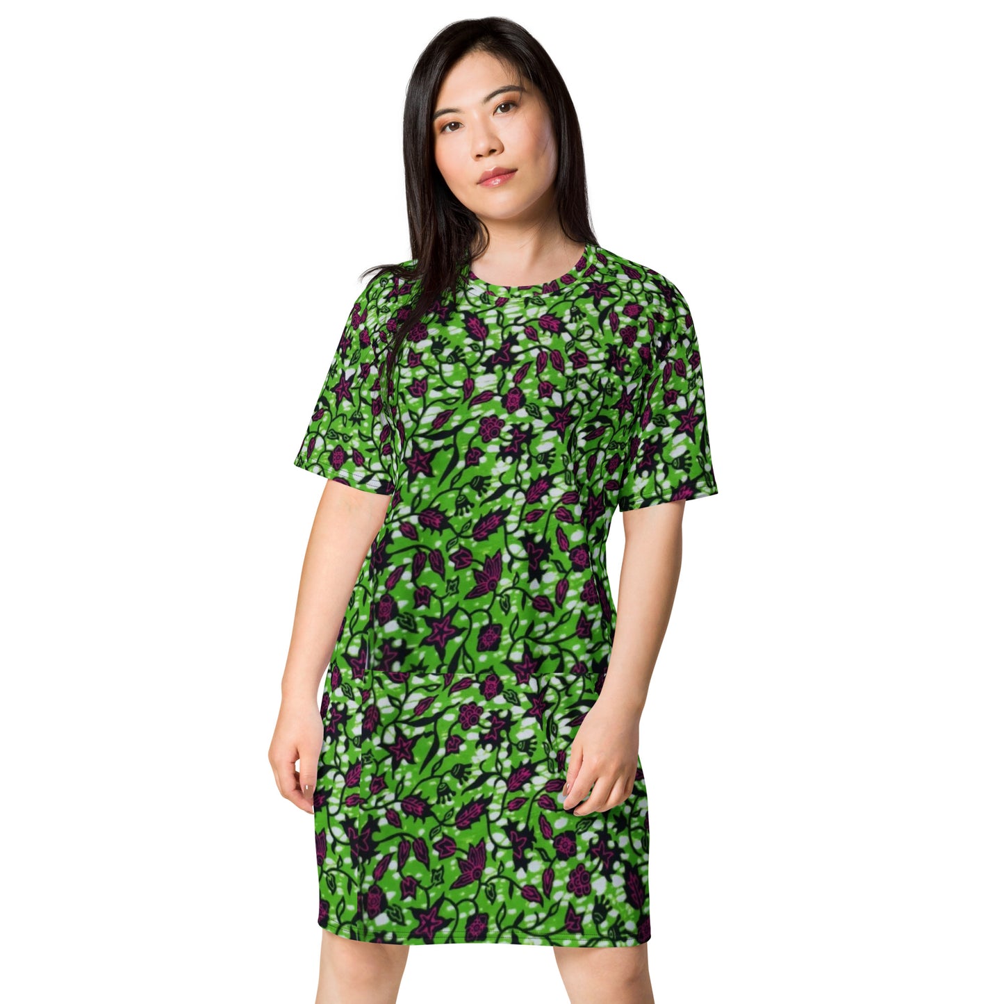 Green Burgundy Ankara T-shirt Dress