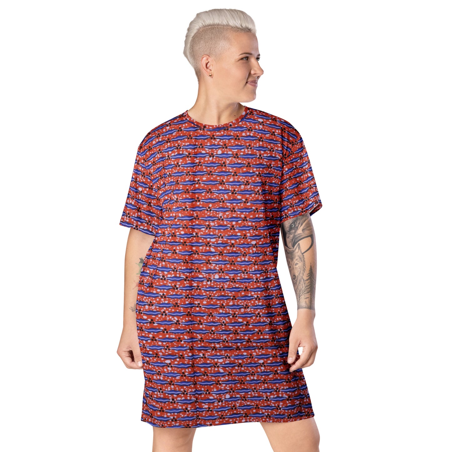 Blue On Peach Ankara T-shirt Dress