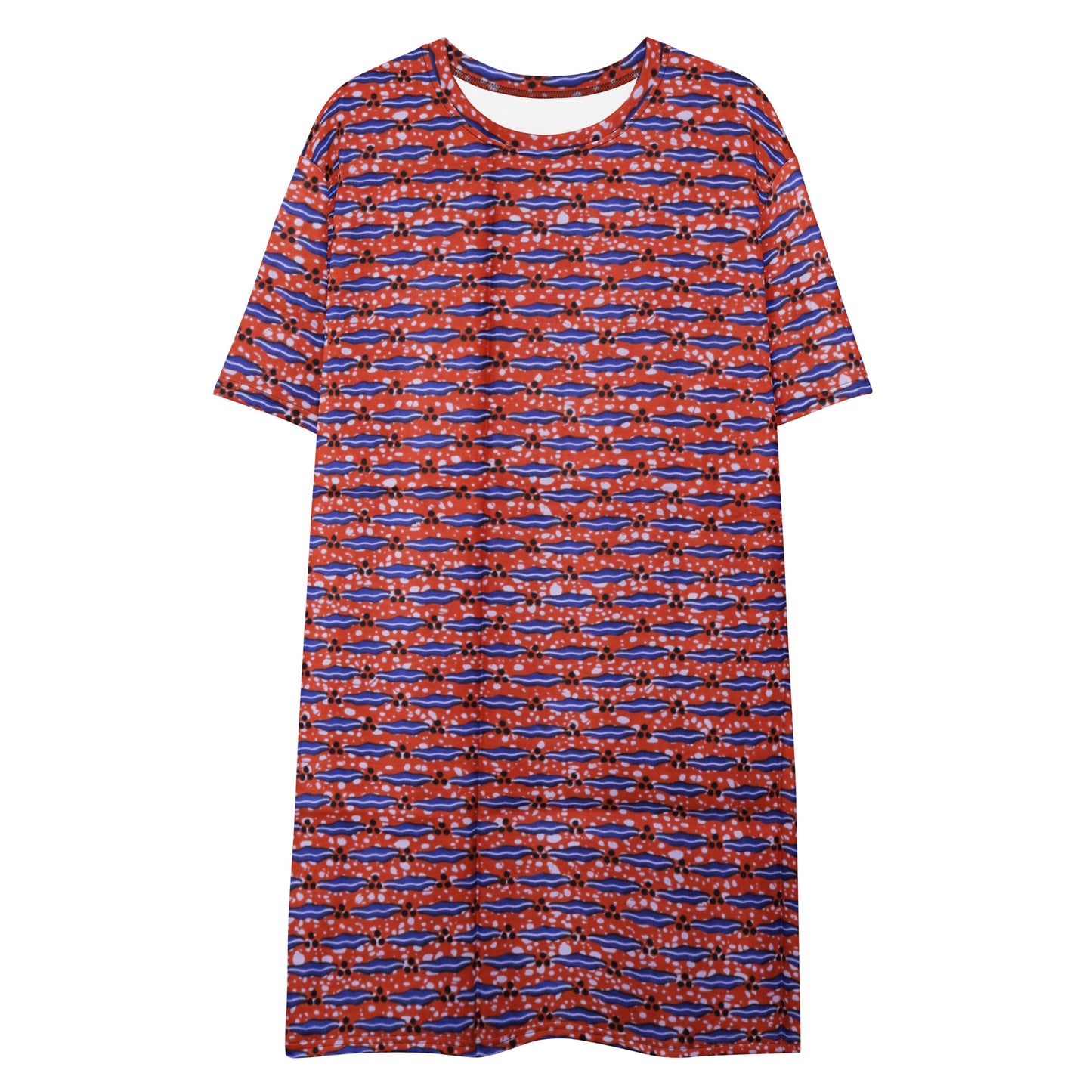 Blue On Peach Ankara T-shirt Dress