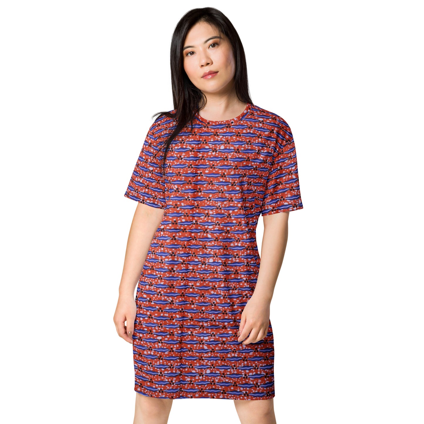 Blue On Peach Ankara T-shirt Dress