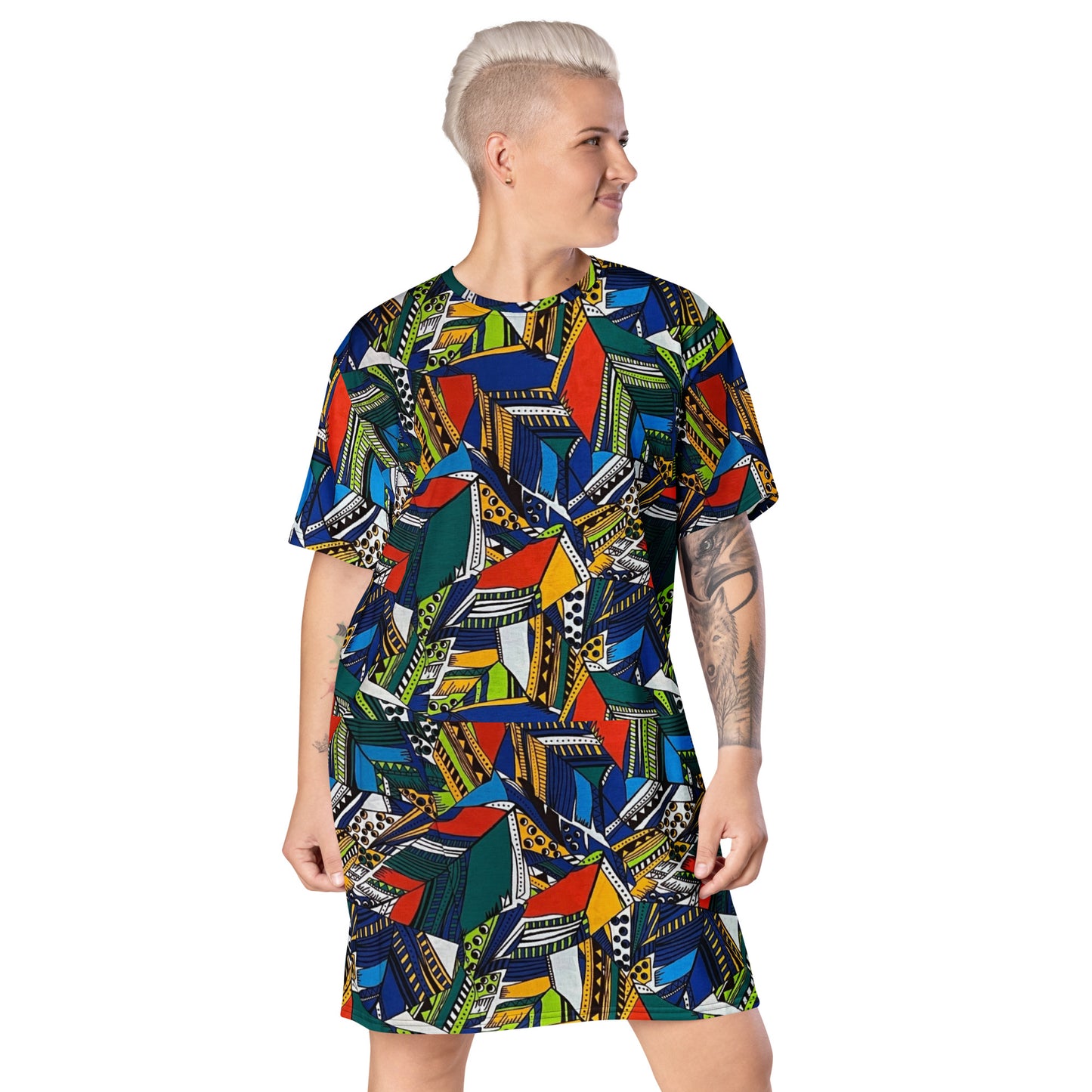 Multicolour Shapes Ankara T-Shirt Dress