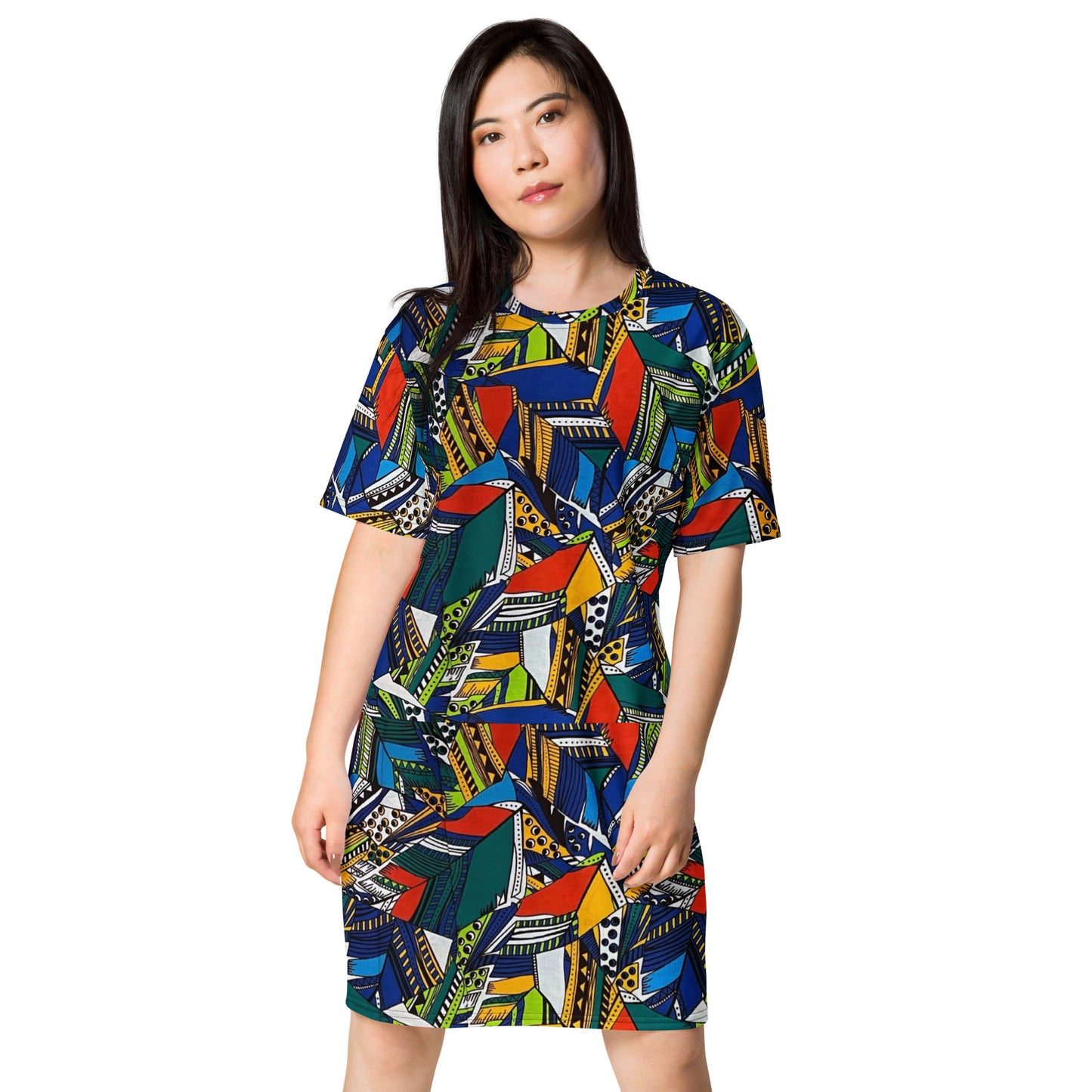 Multicolour Shapes Ankara T-Shirt Dress