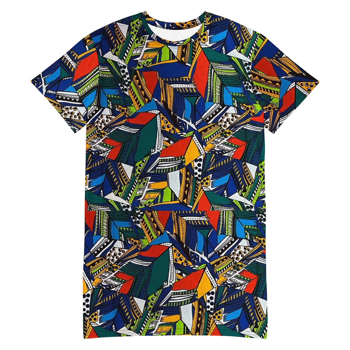 Multicolour Shapes Ankara T-Shirt Dress