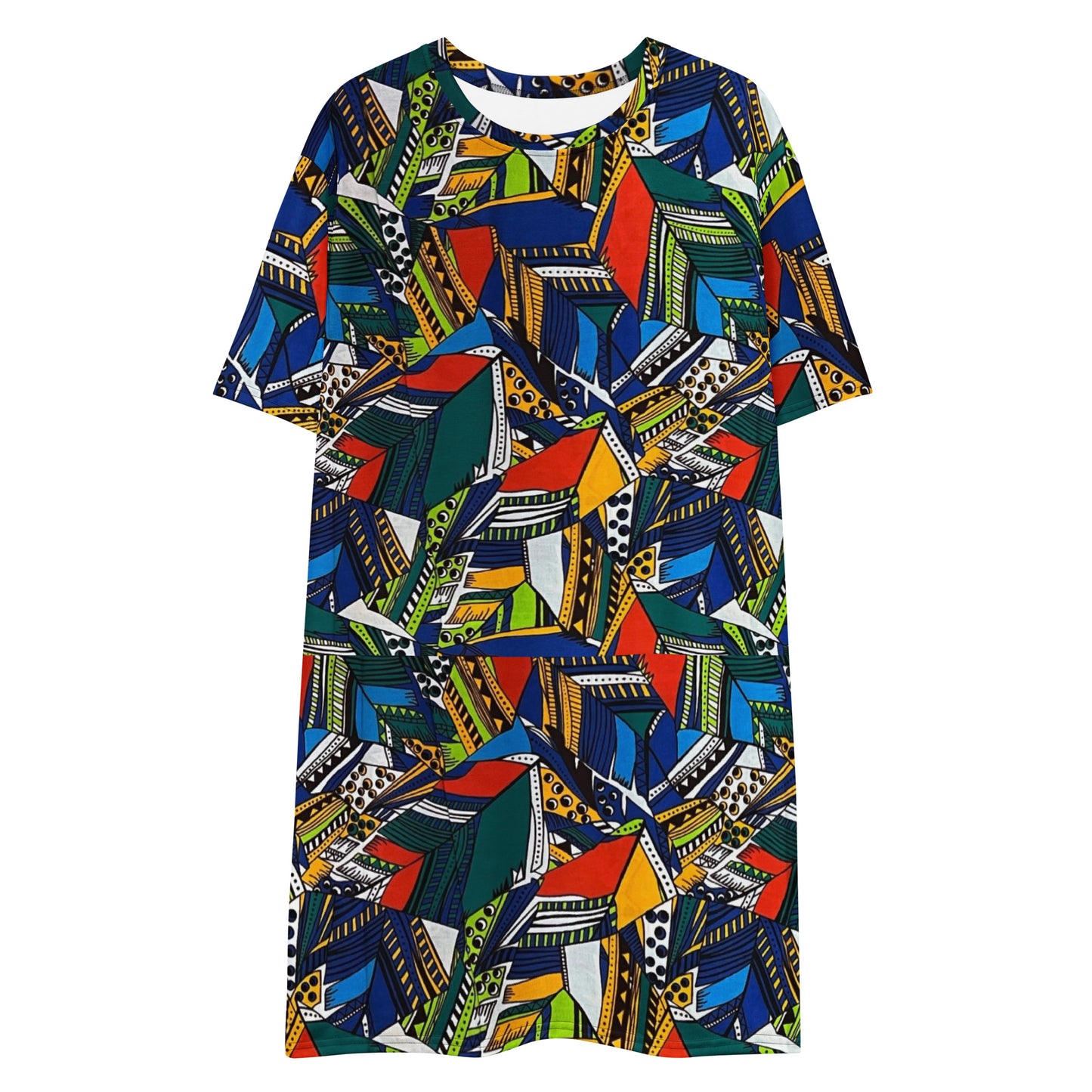 Multicolour Shapes Ankara T-Shirt Dress