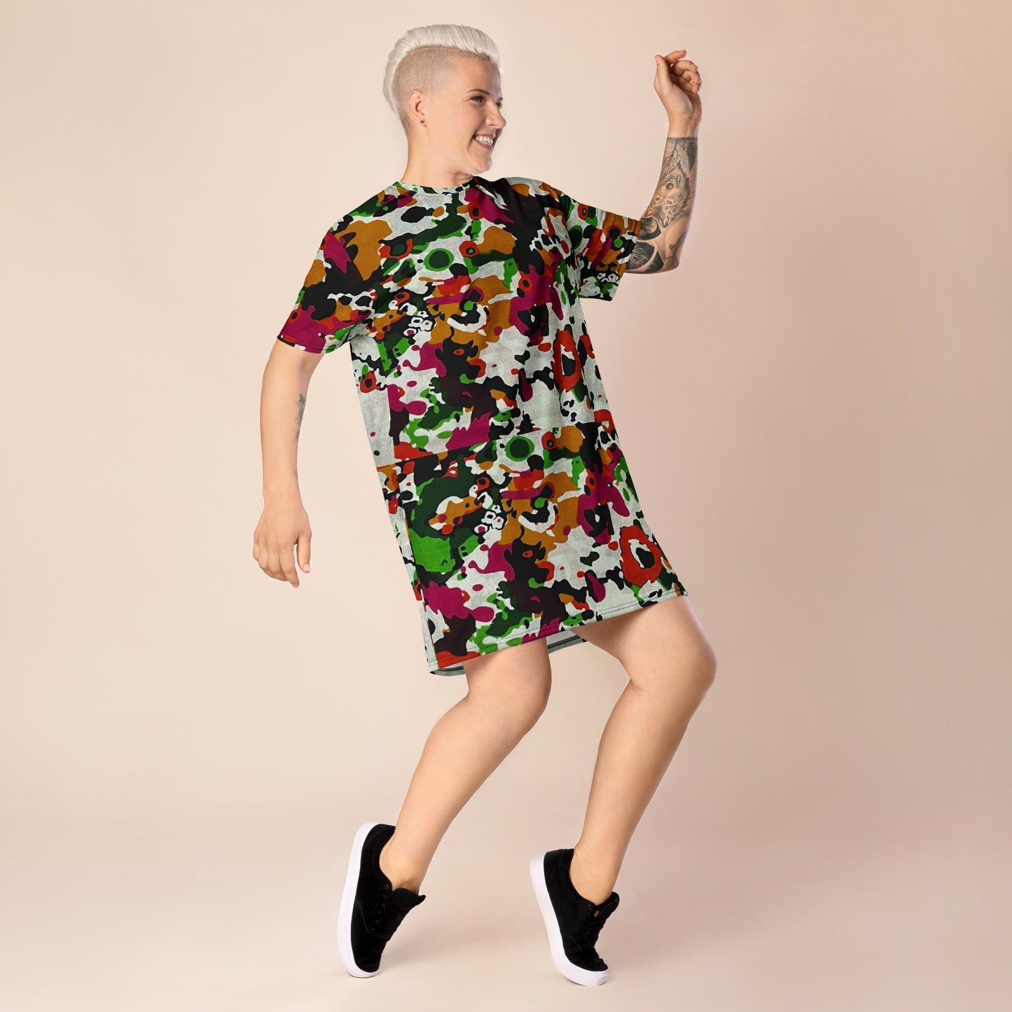 Multicolour Paint Ankara T-Shirt Dress