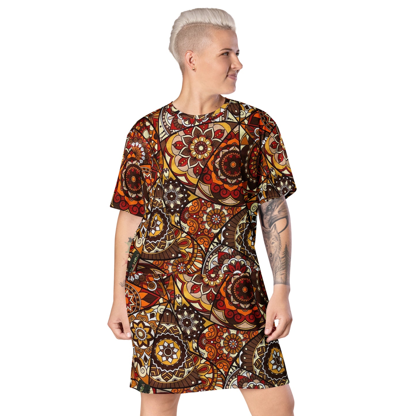 Multicolour Brown Ankara T-Shirt Dress