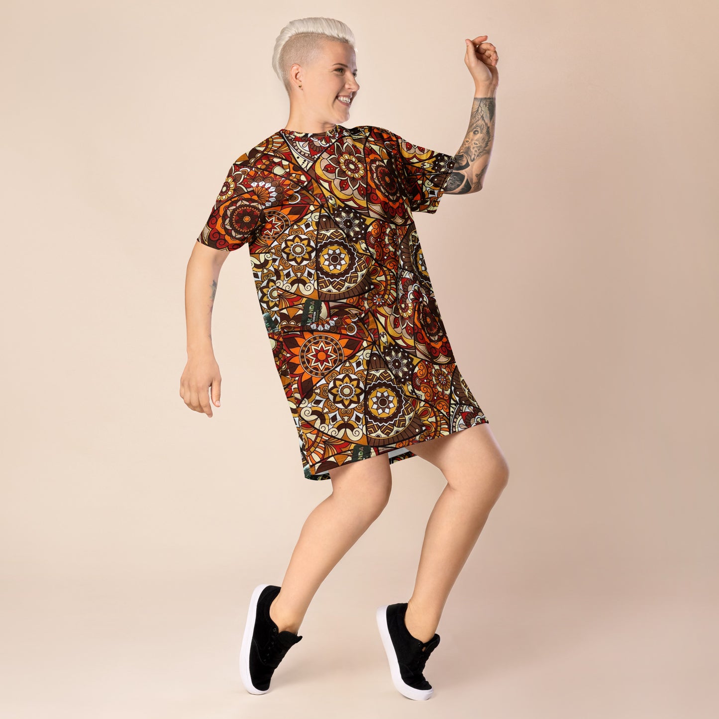 Multicolour Brown Ankara T-Shirt Dress