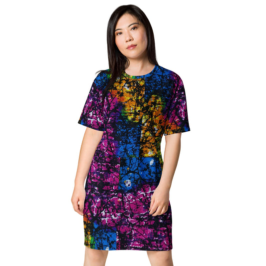 Multicolour Adire Ankara T-Shirt Dress