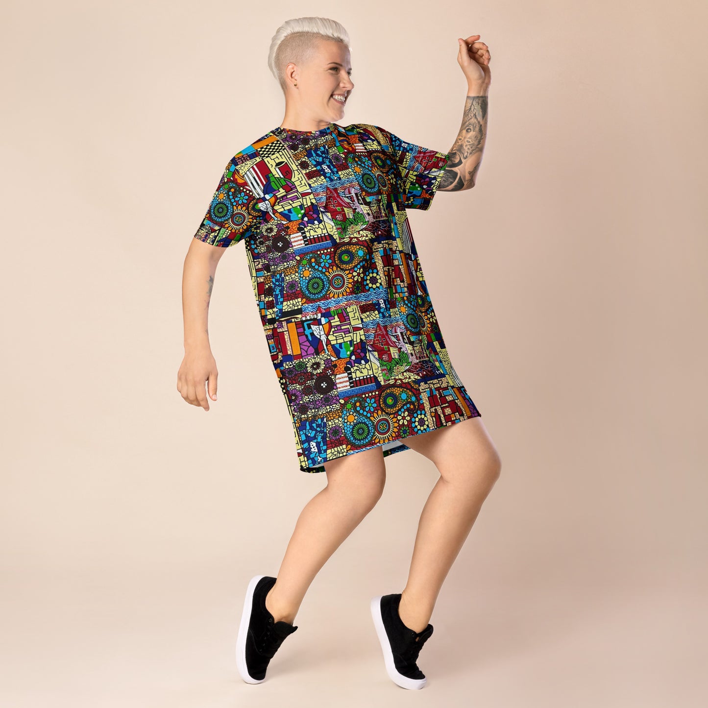 Colourful Artsy Ankara T-shirt Dress