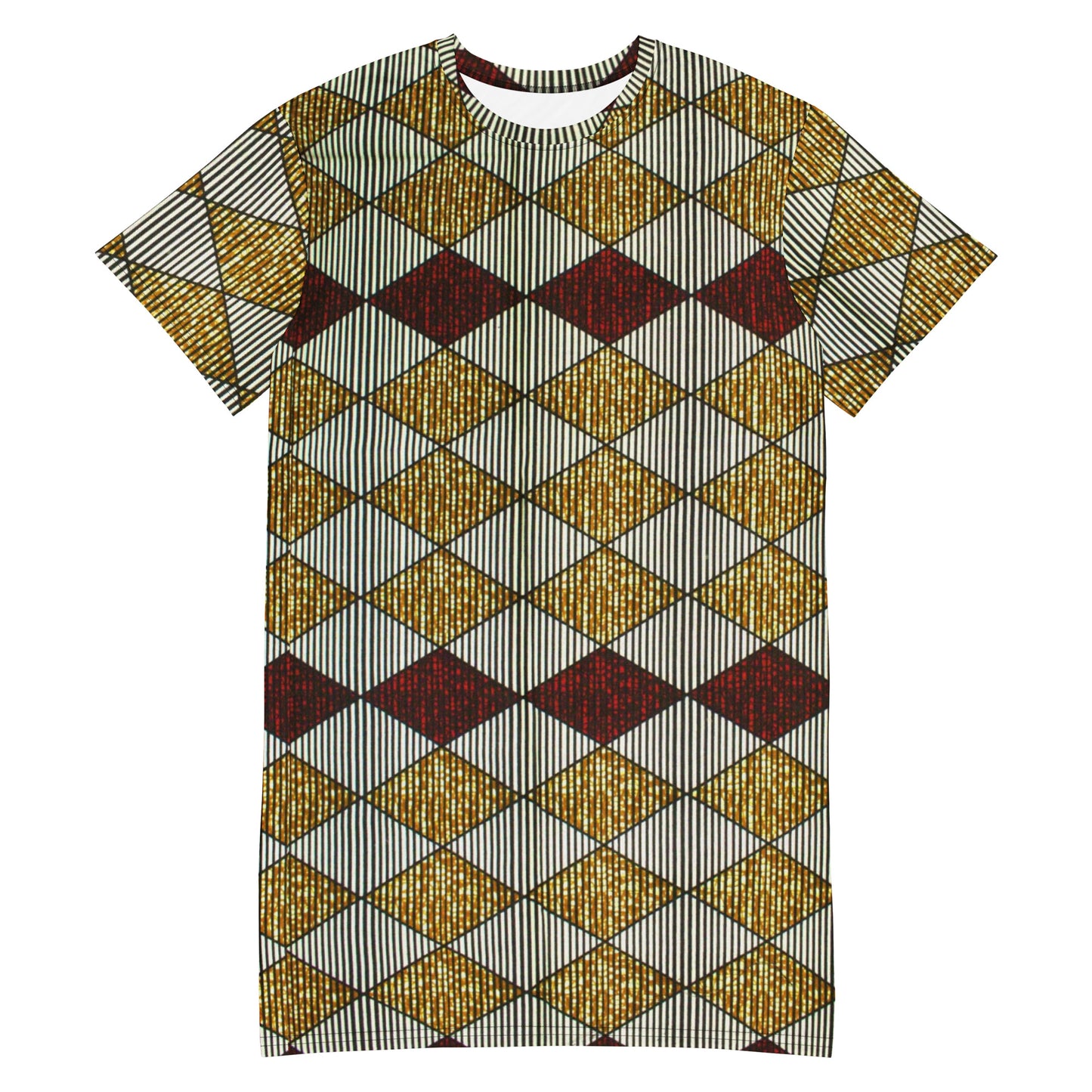 Burgundy Gold Diamond Ankara T-shirt Dress