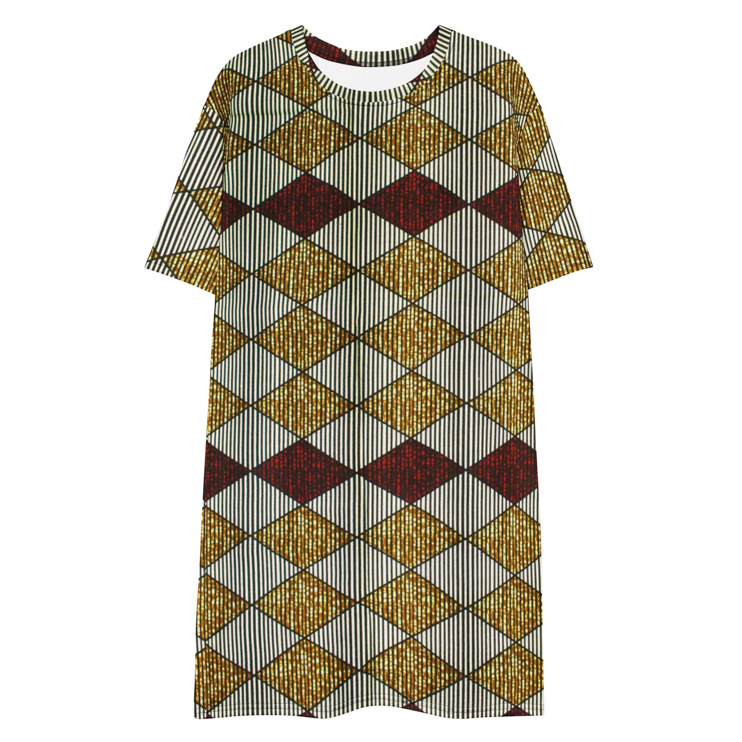 Burgundy Gold Diamond Ankara T-shirt Dress