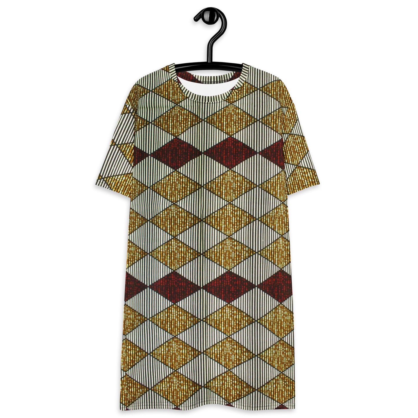 Burgundy Gold Diamond Ankara T-shirt Dress