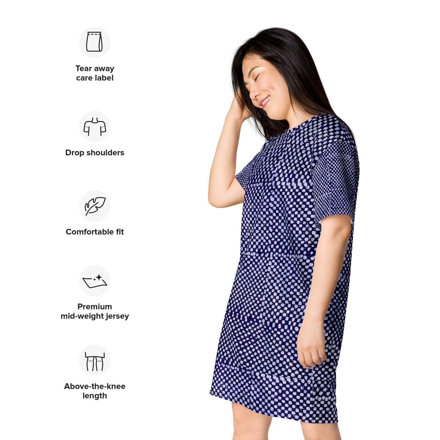 Purple And White Polka Dots Adire T-shirt Dress