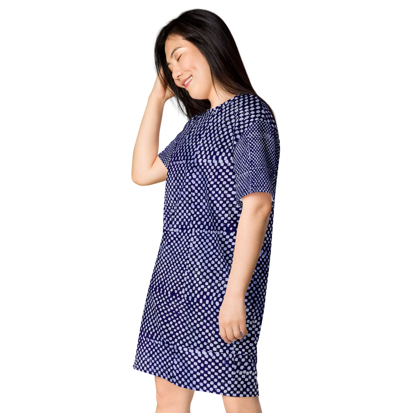 Purple And White Polka Dots Adire T-shirt Dress