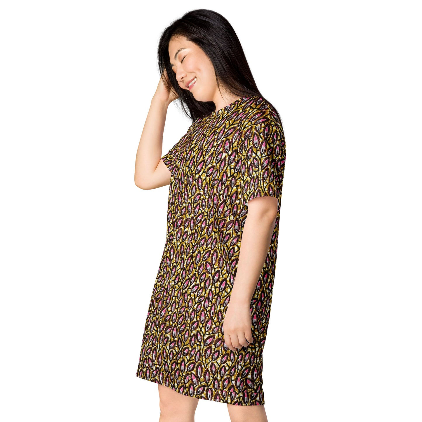 Pink Brown Ankara T-shirt Dress