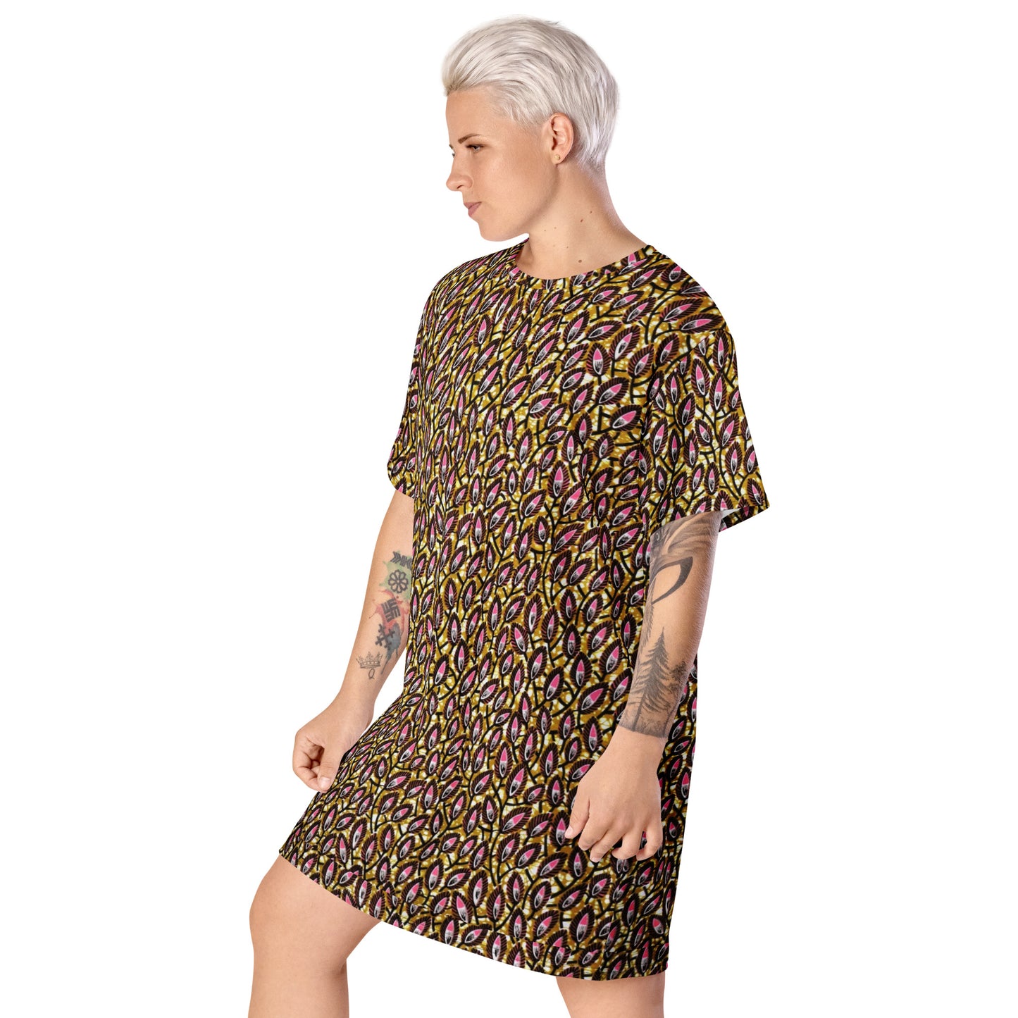 Pink Brown Ankara T-shirt Dress