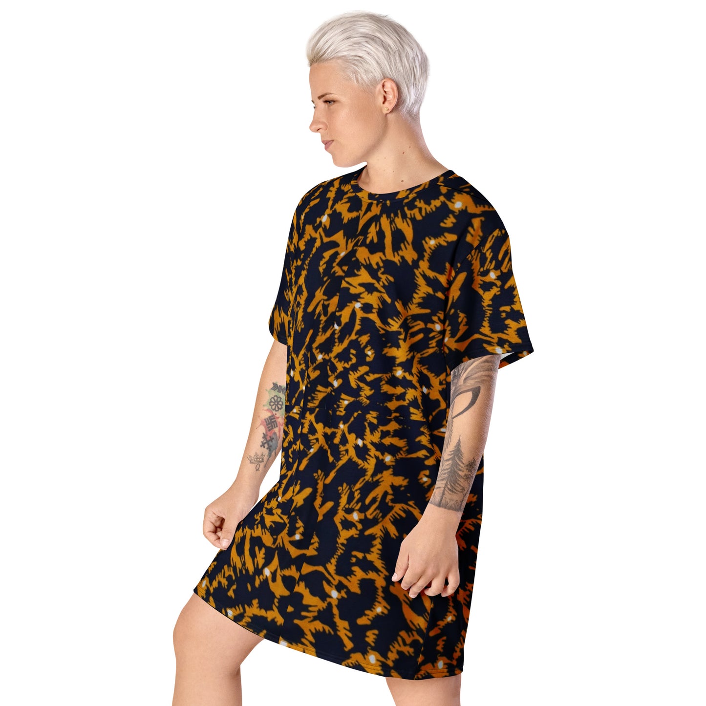 Yellow Leopard Ankara T-shirt Dress