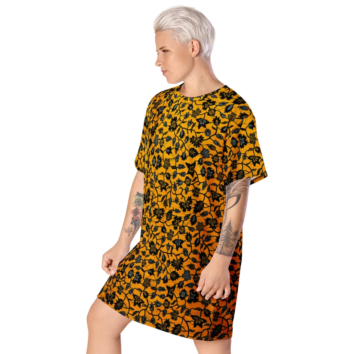 Yellow Leaves Ankara T-shirt Dress