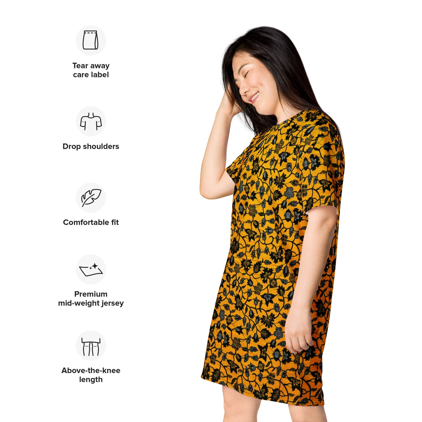 Yellow Leaves Ankara T-shirt Dress