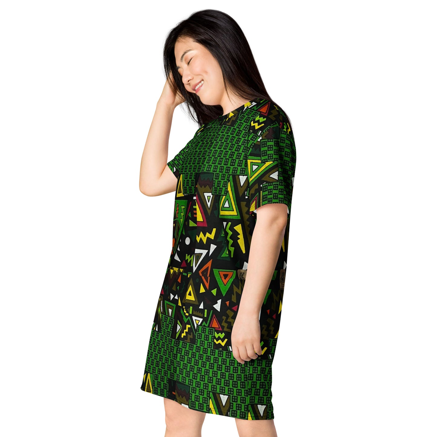 Vibrant Multicolour Green Black Yellow Red Ethnic Ankara T-shirt Dress