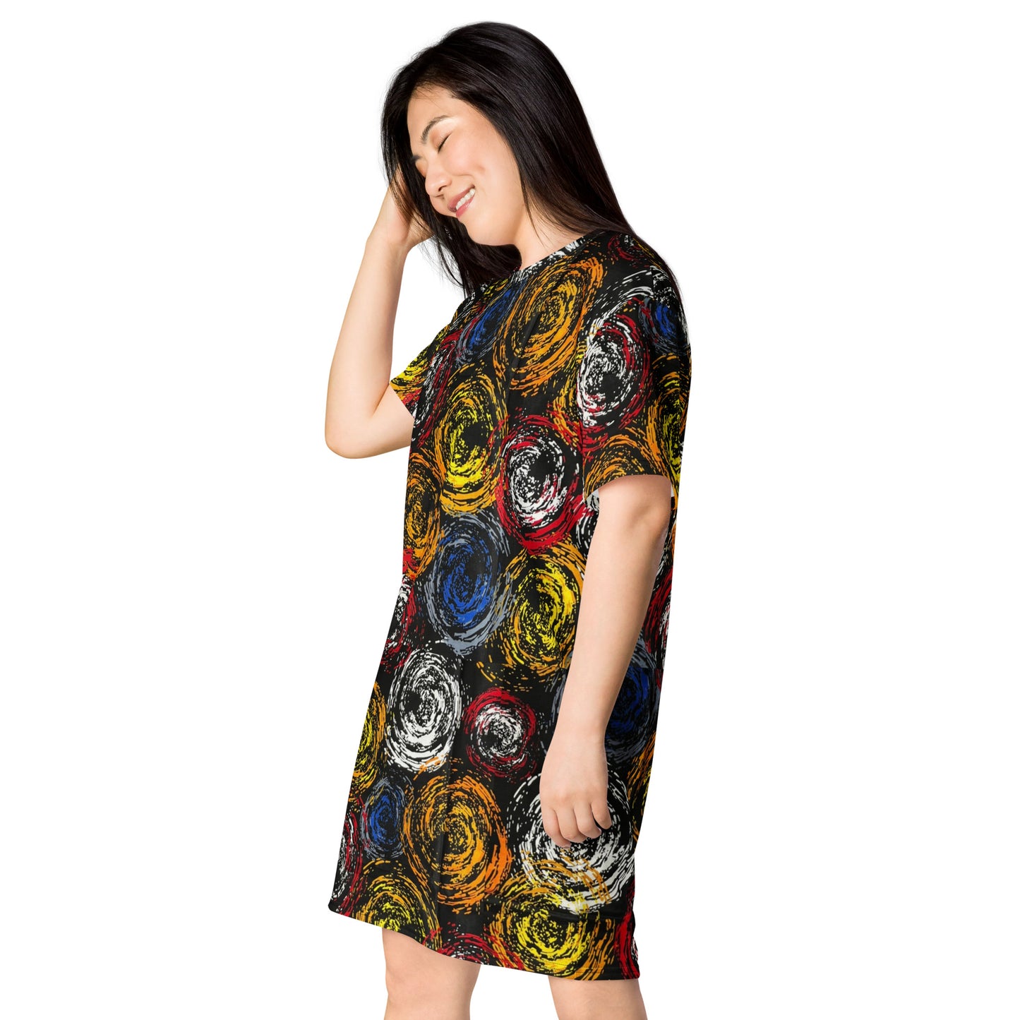 Vibrant Colourful Swirls Ankara T-shirt Dress