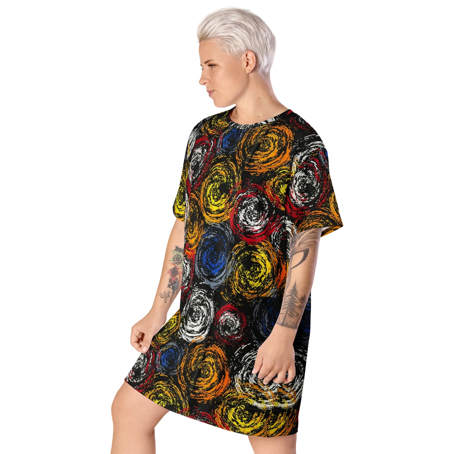 Vibrant Colourful Swirls Ankara T-shirt Dress