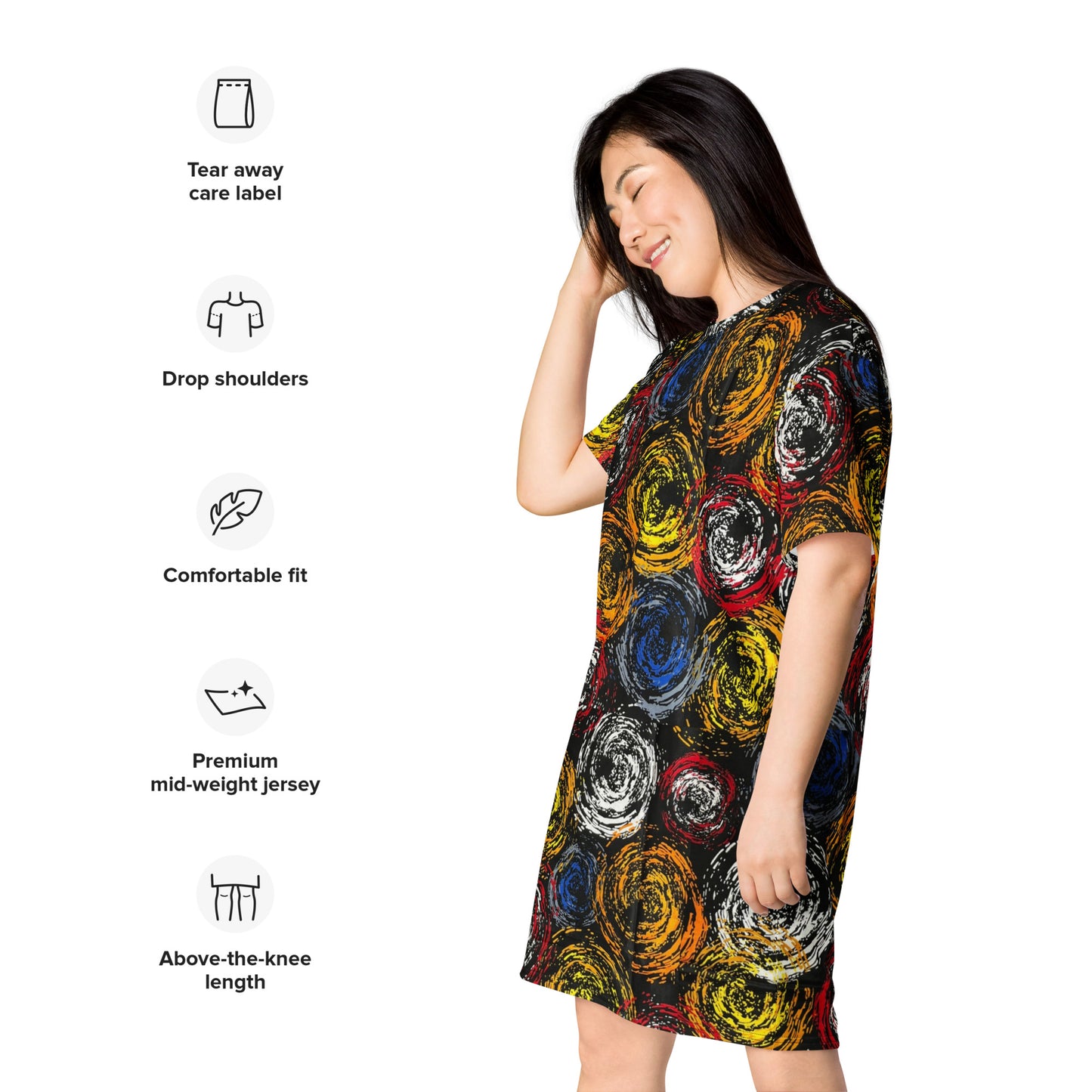 Vibrant Colourful Swirls Ankara T-shirt Dress