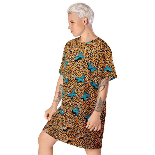 Sky Blue Pale Orange Ankara T-shirt Dress