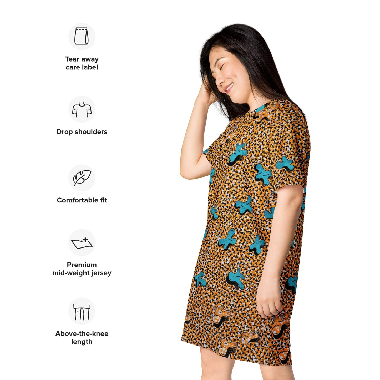 Sky Blue Pale Orange Ankara T-shirt Dress