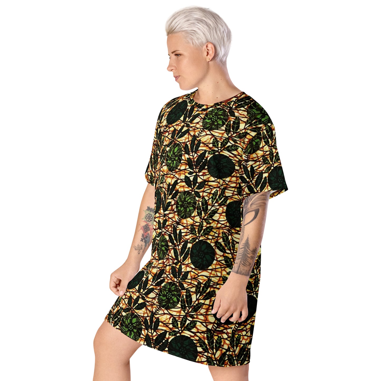 Green Leaf Wine Ankara T-shirt Dress