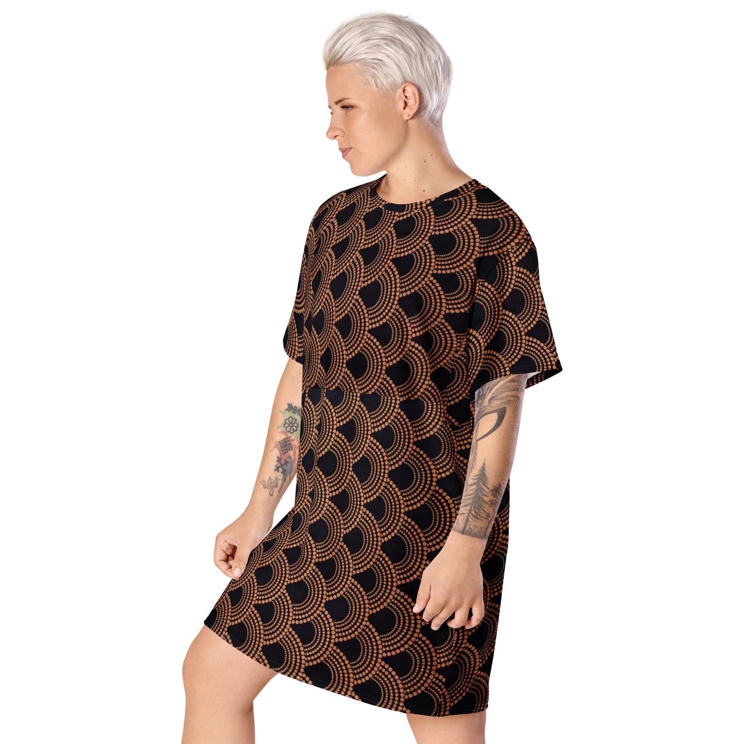 Brown Abstract Ankara T-shirt Dress