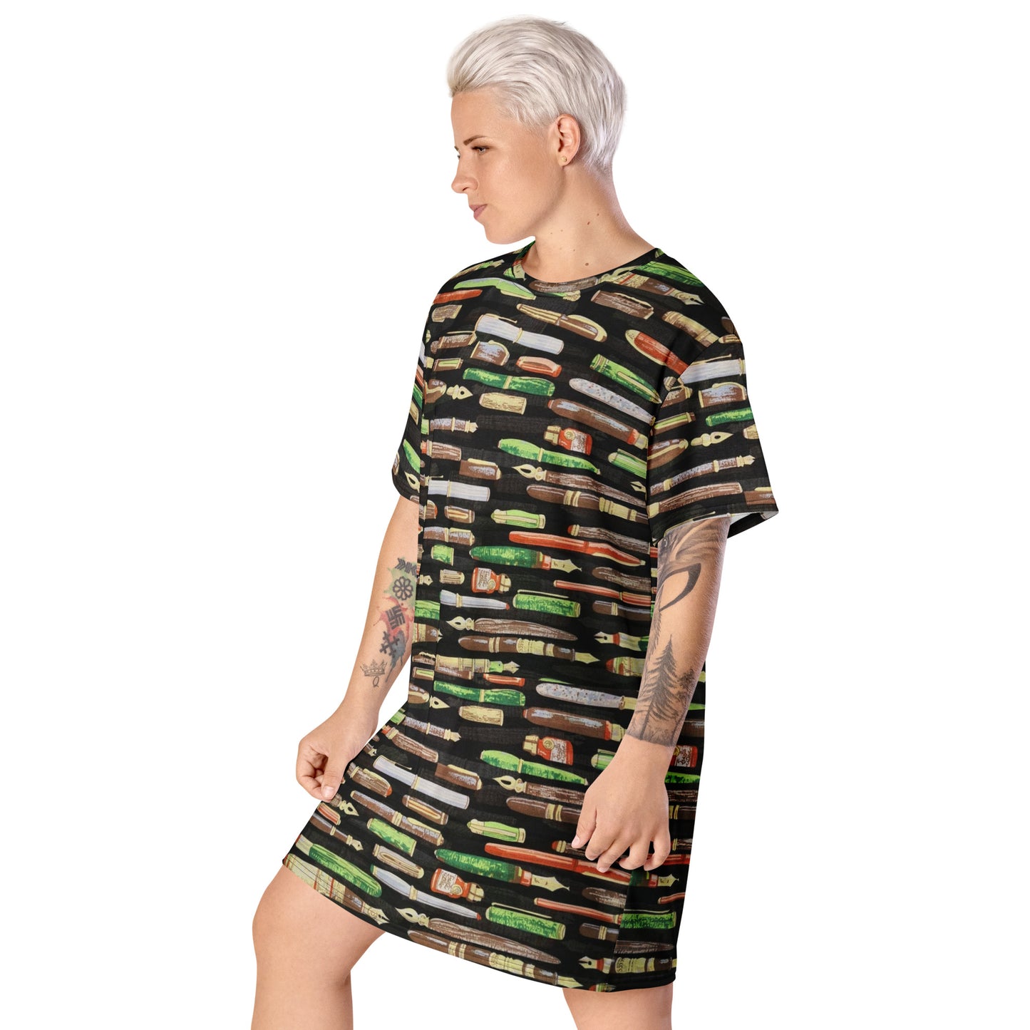 Green Pen Ankara T-shirt Dress