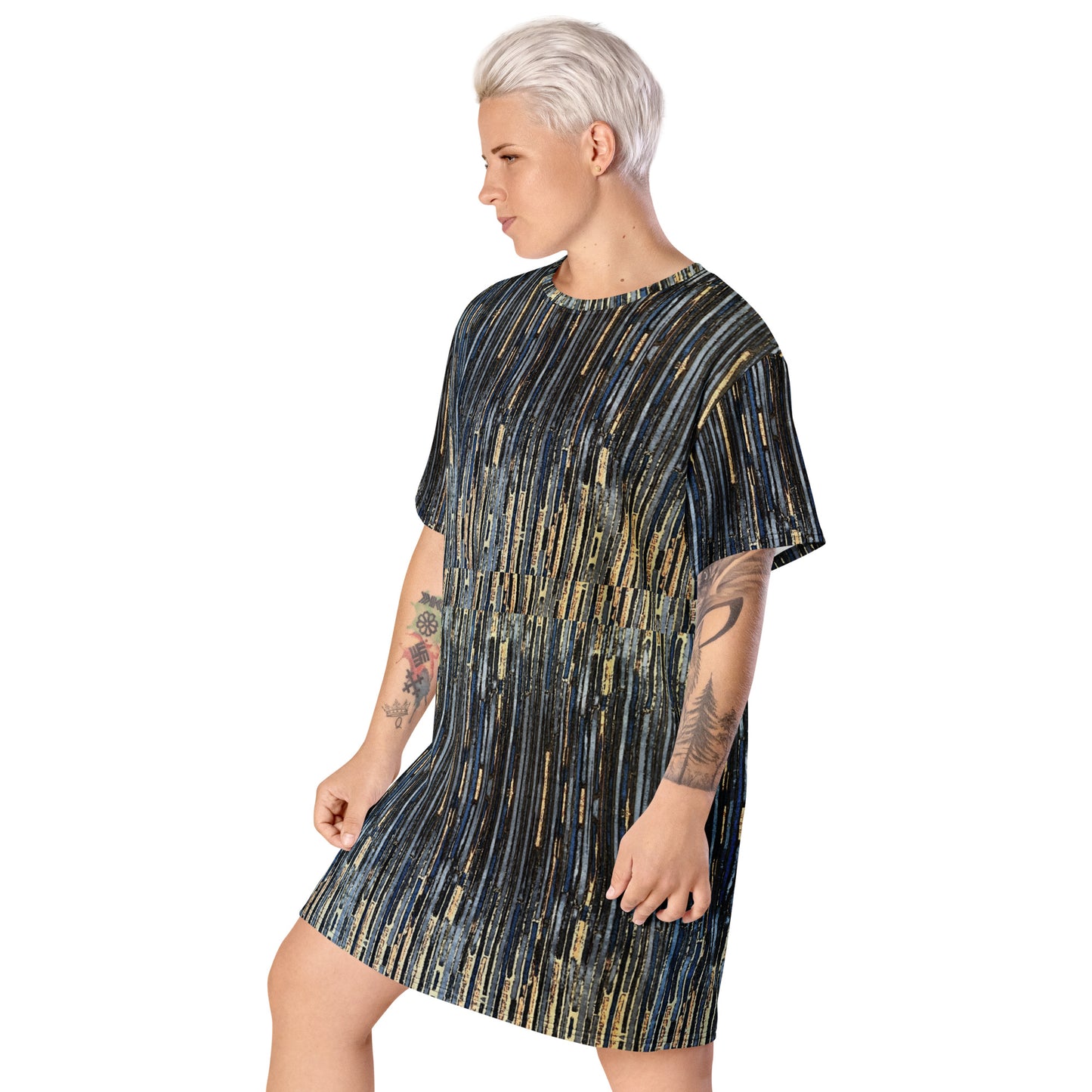 Blue Peach Stripes Ankara T-shirt Dress