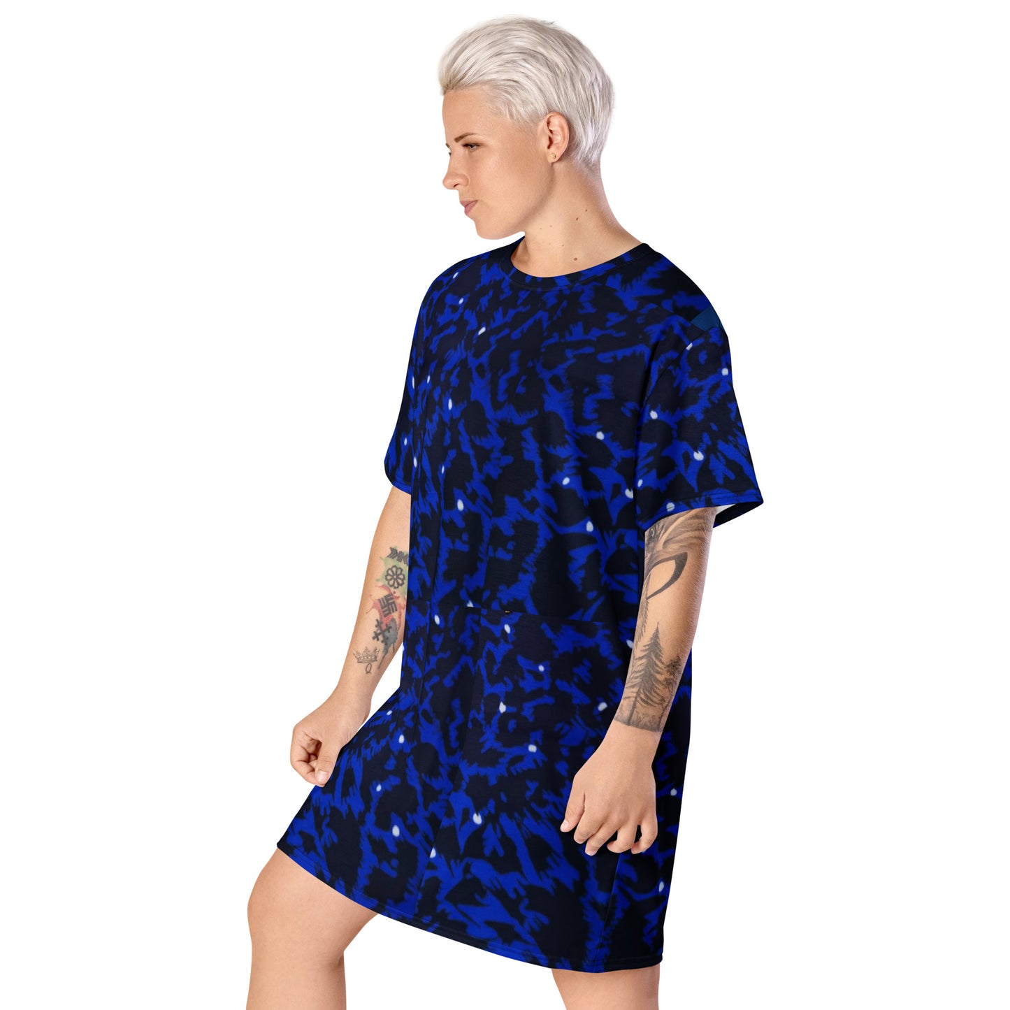 Blue Leopard Ankara T-shirt Dress