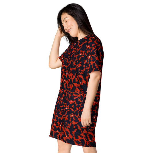 Orange Leopard Ankara T-shirt Dress