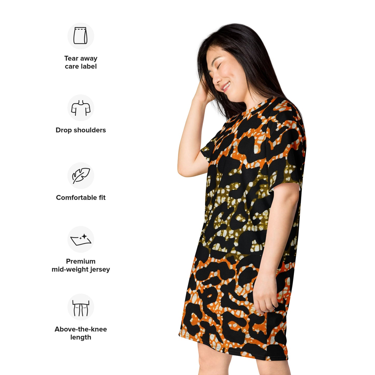 Green Orange Leopard T-Shirt Dress