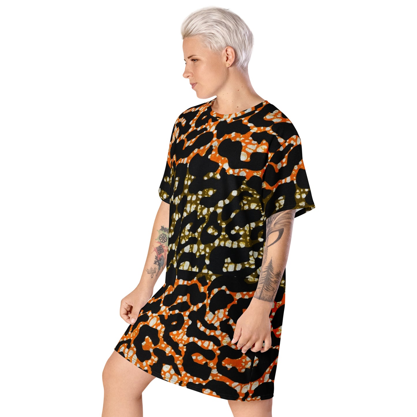 Green Orange Leopard T-Shirt Dress