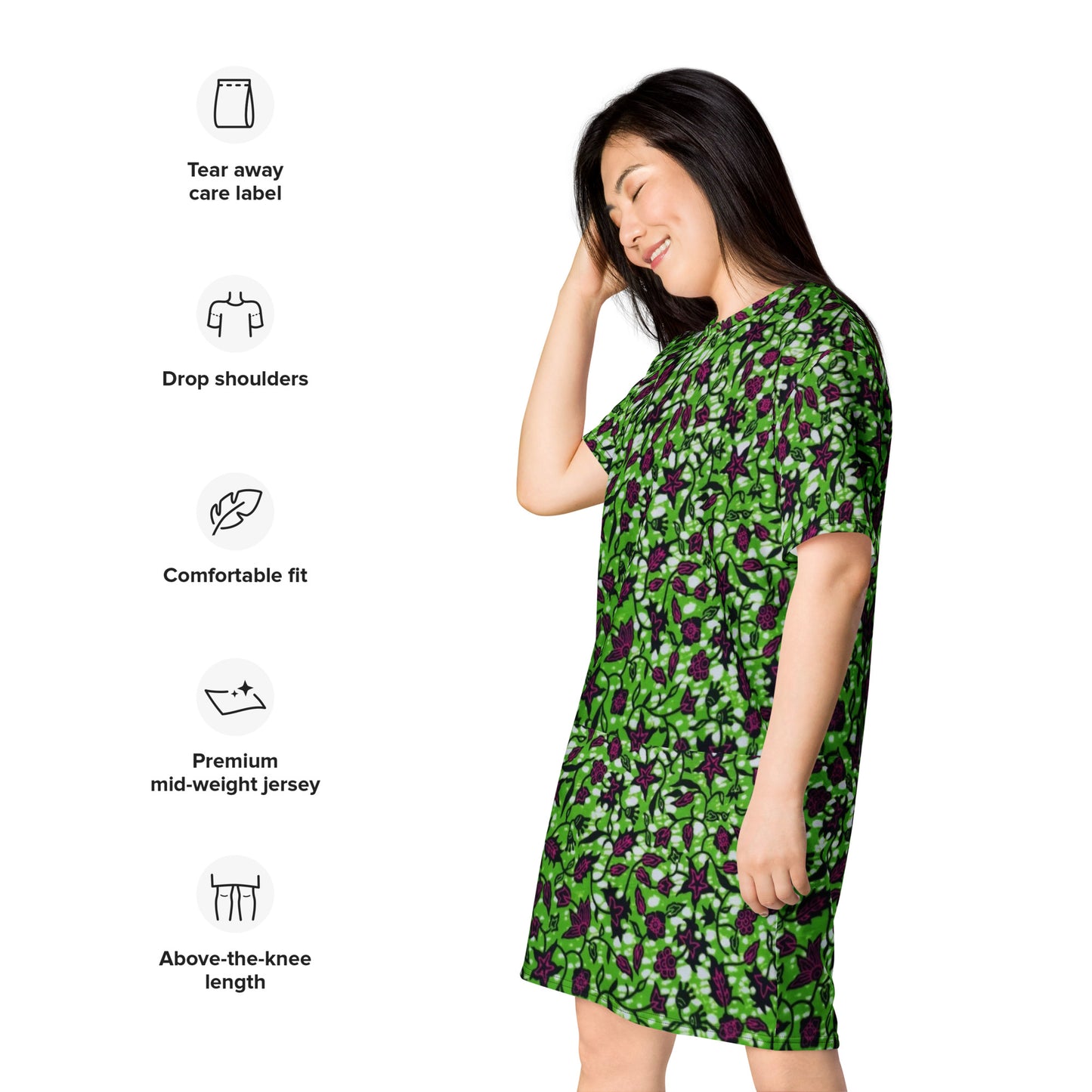 Green Burgundy Ankara T-shirt Dress